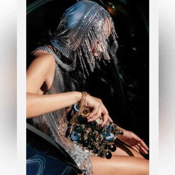 PACO RABANNE X H&M SILVER GOLD SEQUIN DISC EMBELLISHED CHAIN SHOULDER BAG NWT! - Picture 6 of 14